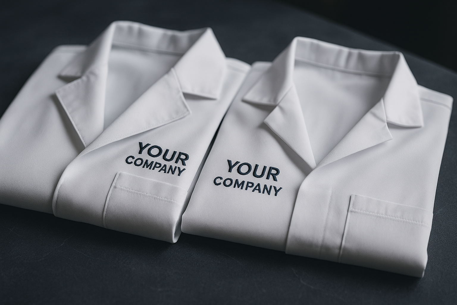 Branded workwear with logo embroidery on uniforms for professional teams.