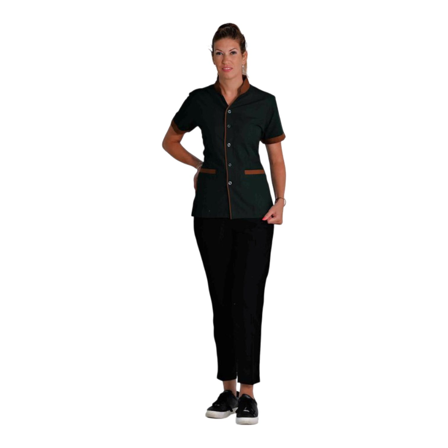 Camisa de Trabajo para Mujer - Cuello Mao Manga Corta