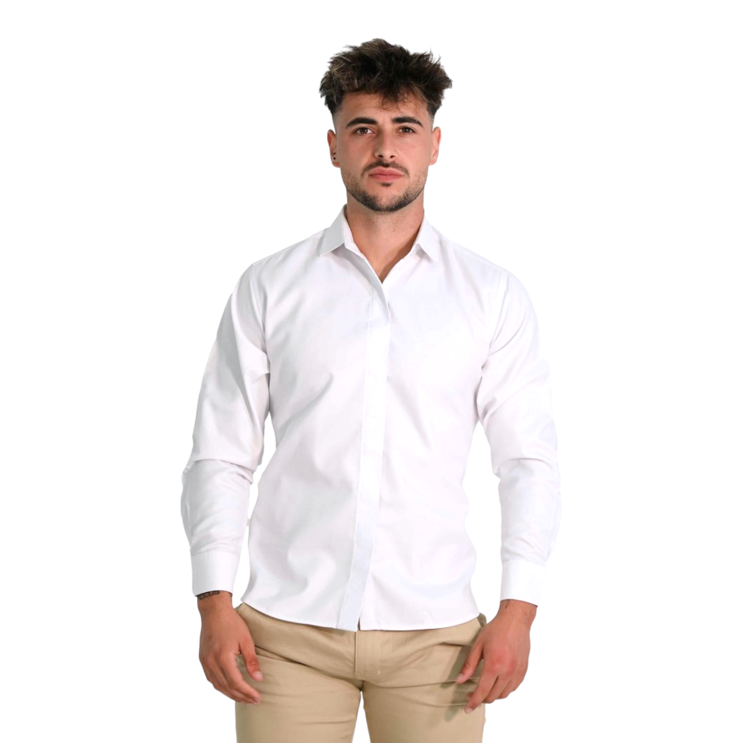 Conjunto de trabajo – camisa de vestir manga larga con botones ocultos + pantalón.