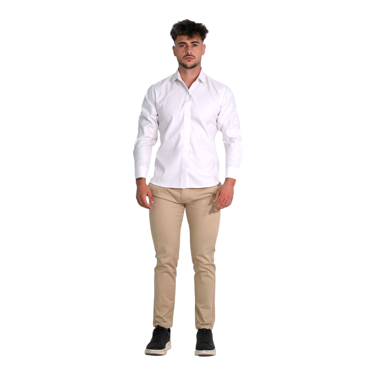 Conjunto de trabajo – camisa de vestir manga larga con botones ocultos + pantalón.