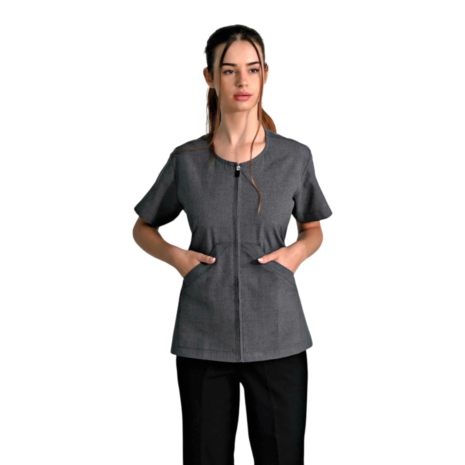 Conjunto de housekeeping con chaqueta de cremallera y pantalón para equipos de limpieza.