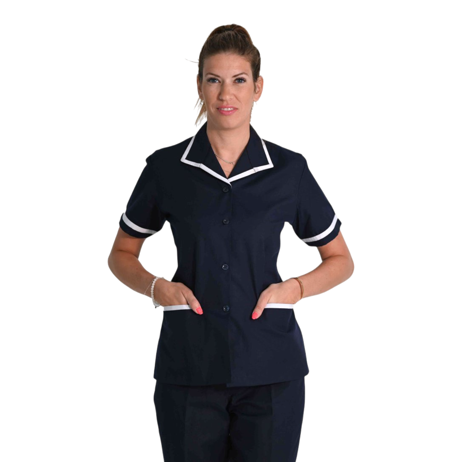 Camisa de trabajo manga corta mujer – cuello solapa.