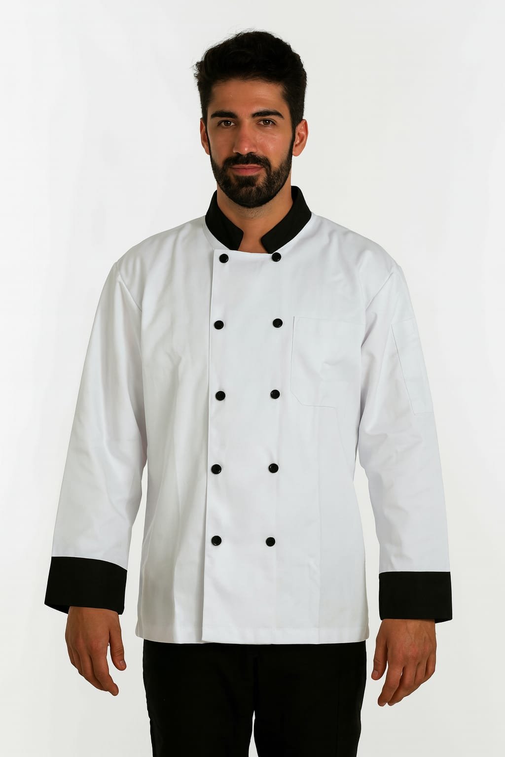 Lightweight chef jacket for kitchen and hospitality uniforms, professional front view.