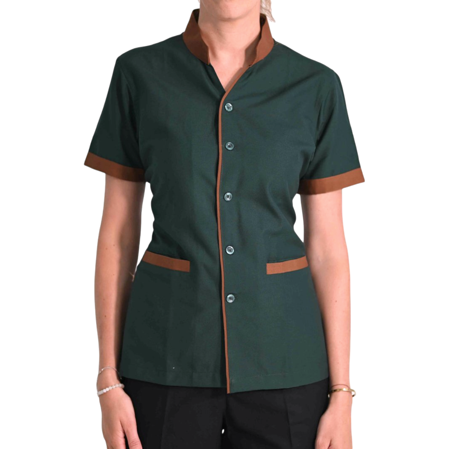 Camisa de Trabajo para Mujer - Cuello Mao Manga Corta