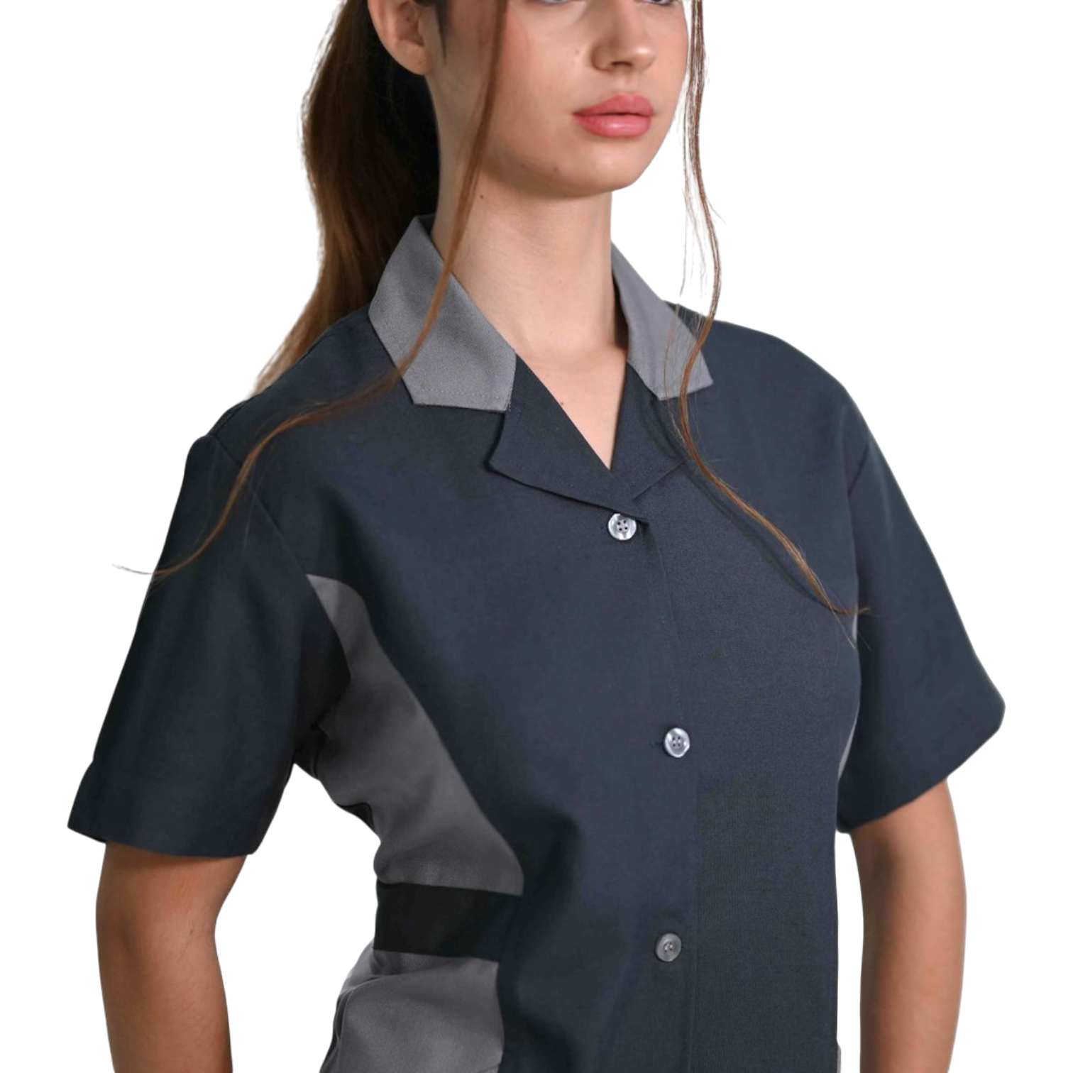 Camisa de limpieza de manga corta para mujer – estilo moderno