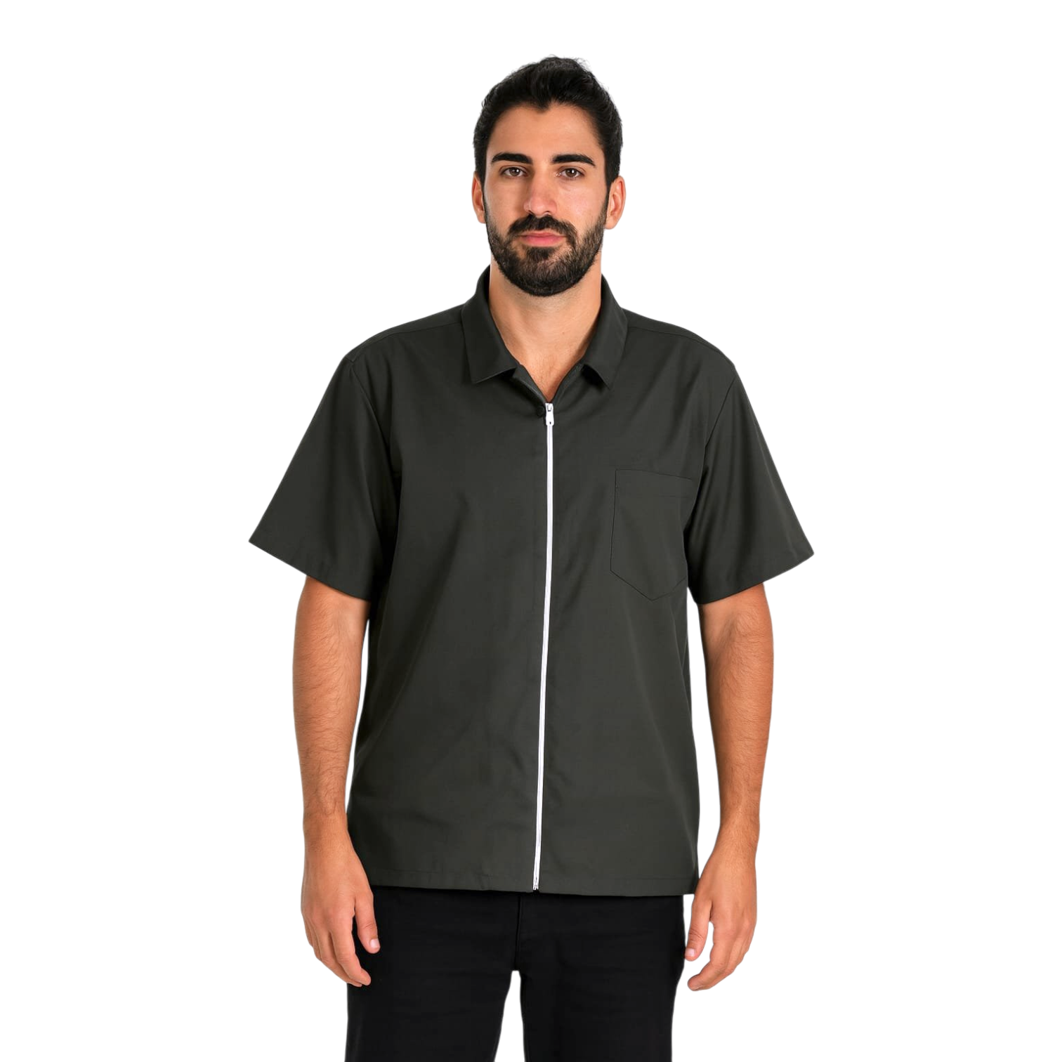 Camisa de trabajo de manga corta para limpieza y housekeeping, vista frontal profesional.