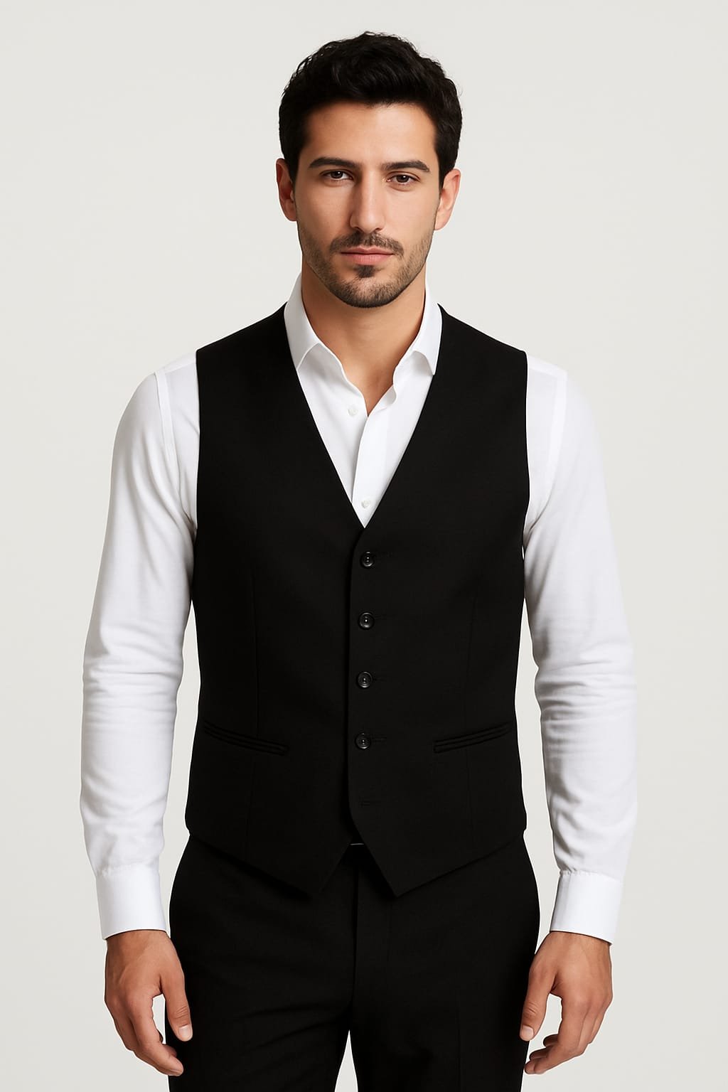 Hospitality vest for waitstaff uniforms, worn as part of a professional service outfit.