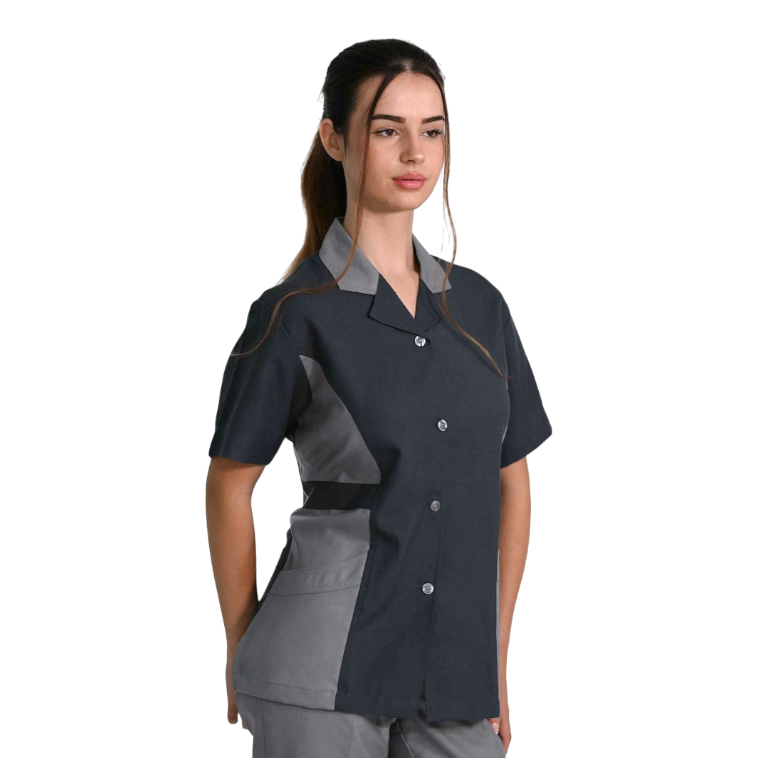 Camisa de limpieza de manga corta para mujer – estilo moderno