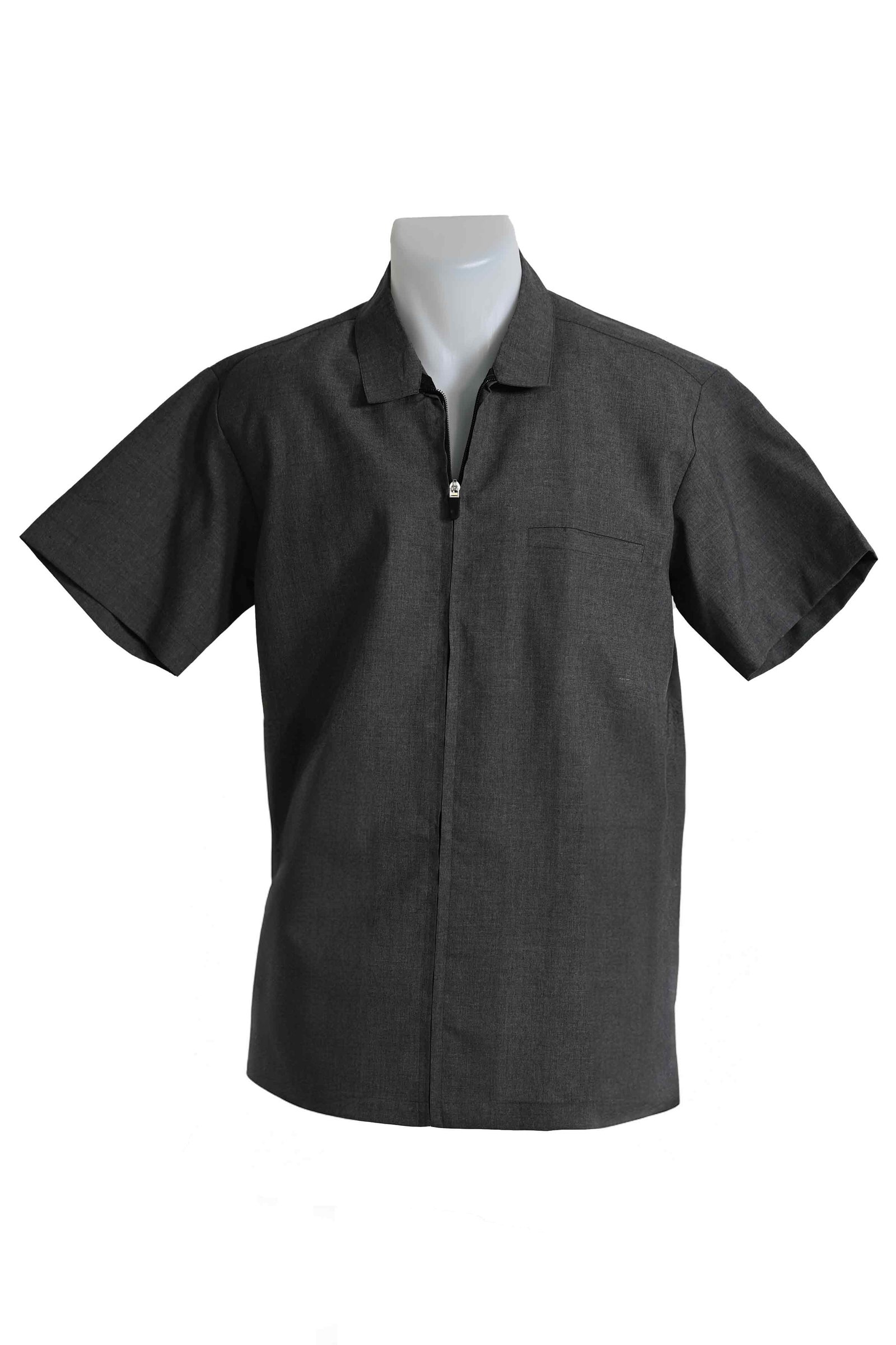 Men’s short-sleeve work shirt for cleaning and housekeeping uniforms, professional front view.