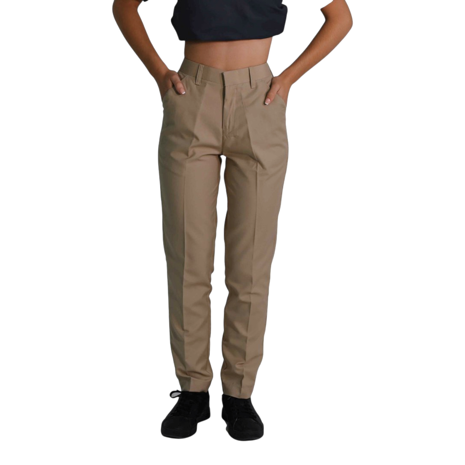 Conjunto de trabajo – camisa de manga corta con escote en V y pantalón.