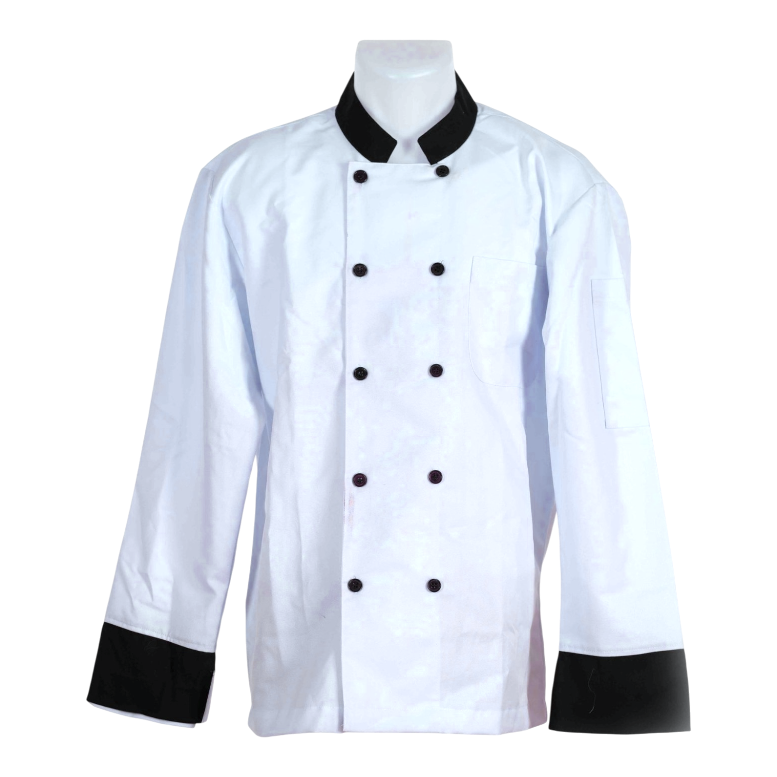 Chaqueta de chef ligera para cocina y uniformes de hostelería, vista frontal profesional.