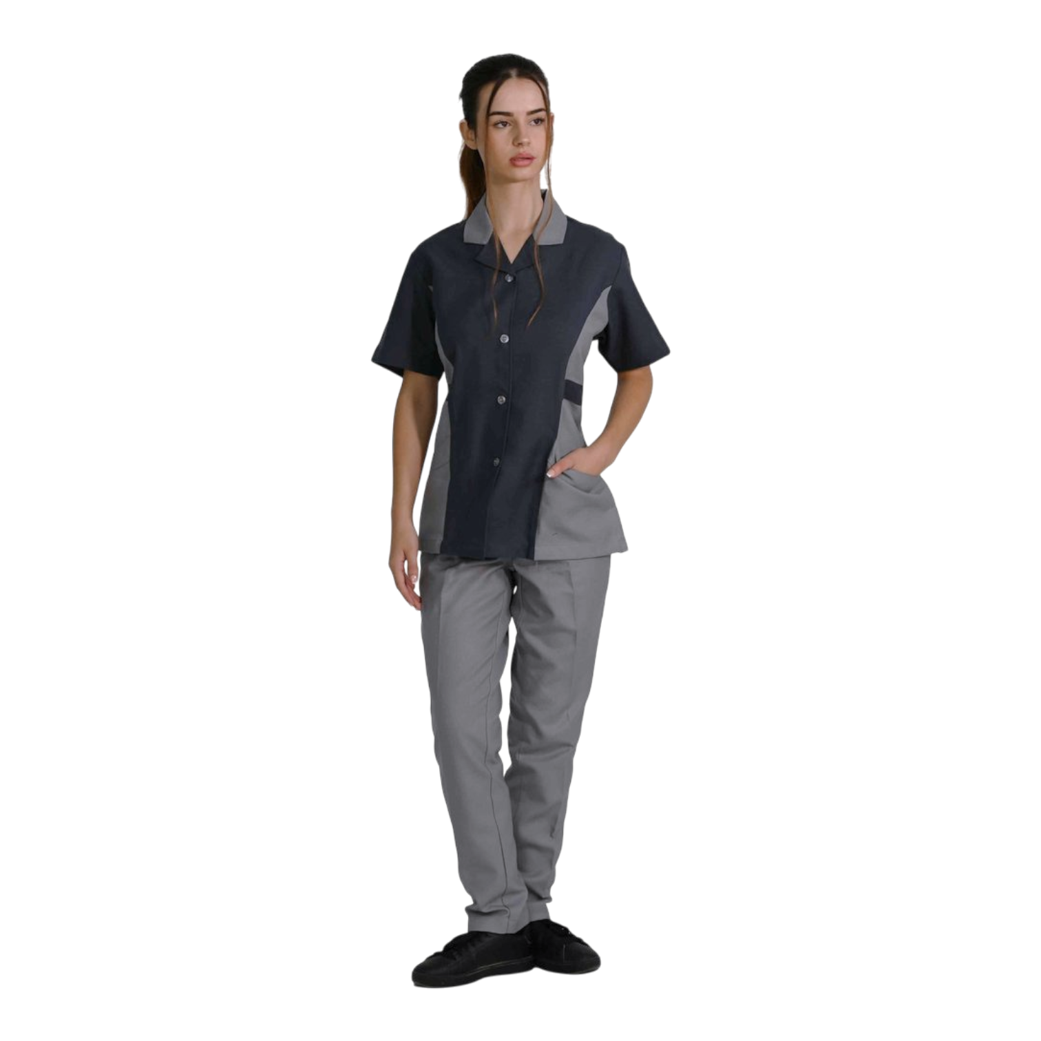 Camisa de limpieza de manga corta para mujer – estilo moderno